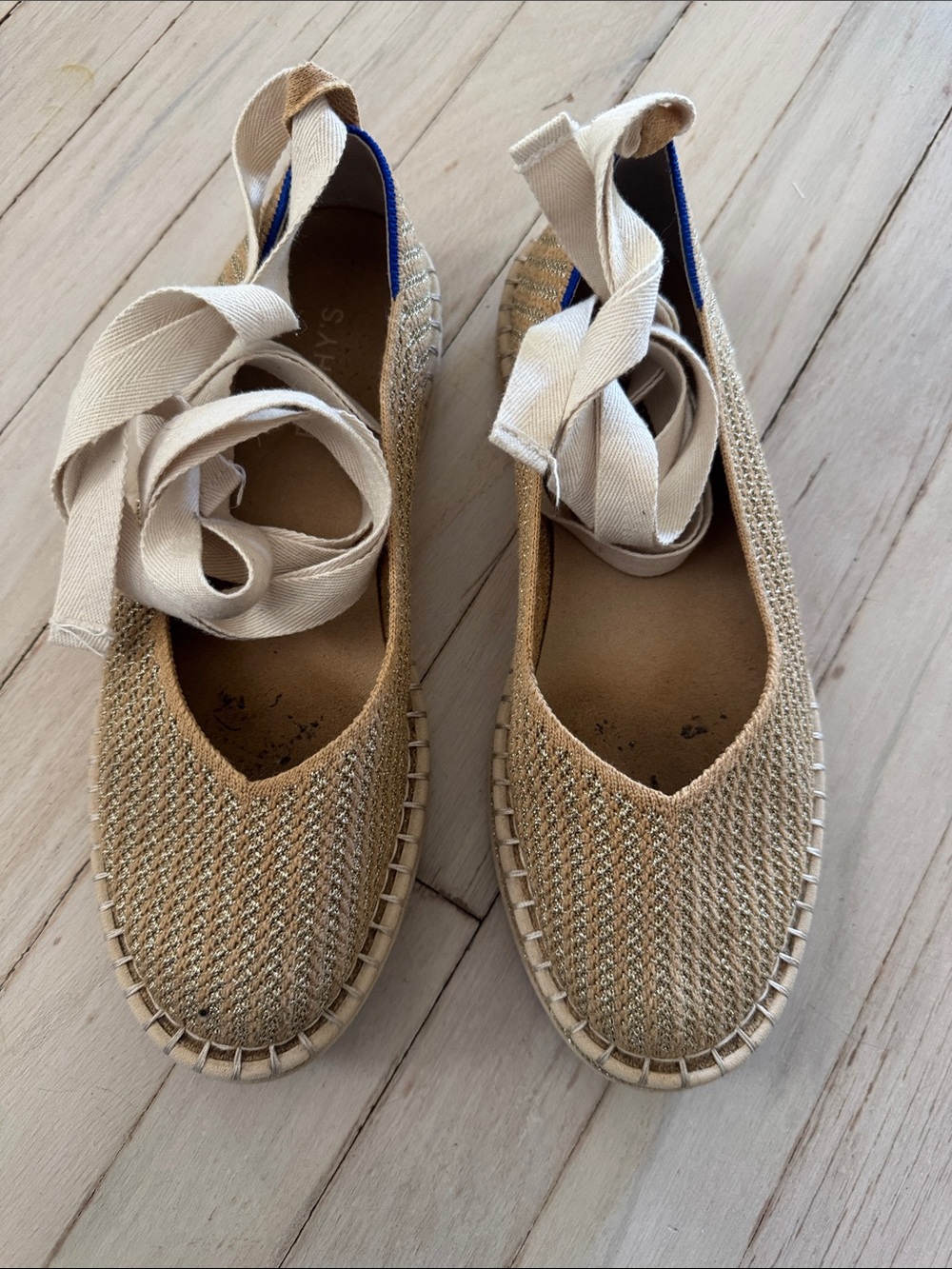 Rothy’s Woven Espadrille Flats with Ankle Tie - Beige